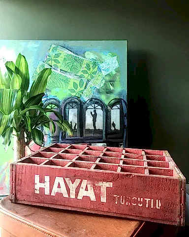 Vintage Kırmızı Renk Ahşap Şişe Gazoz Kasası